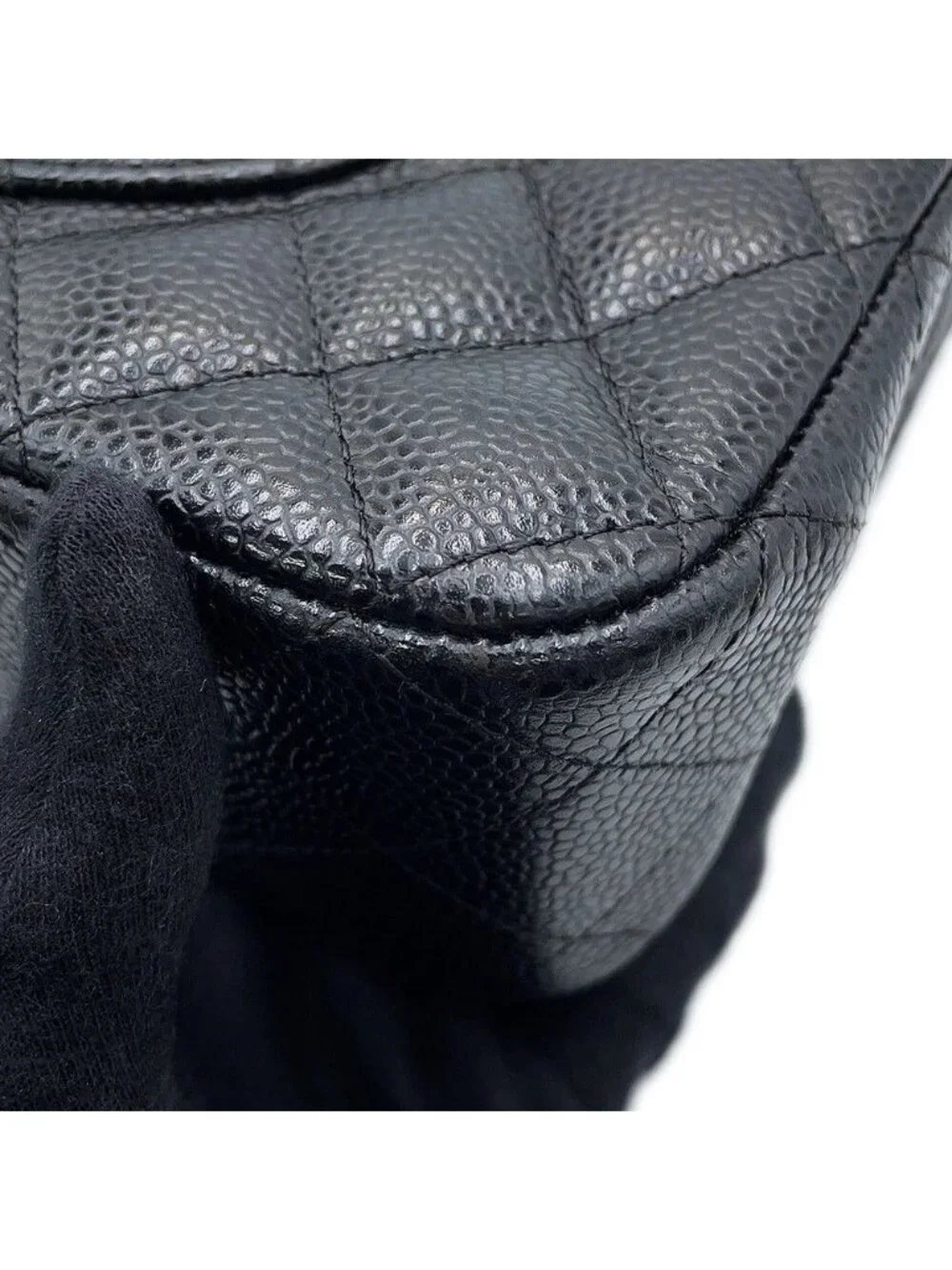 Chanel Chain Shoulder Bag Quilted 25 CC Logo Double Caviar Leather Black